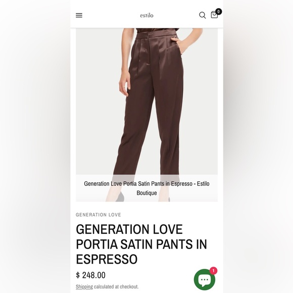 GENERATION LOVE PORTIA SATIN PANTS IN ESPRESSO, NWT - Picture 2 of 14